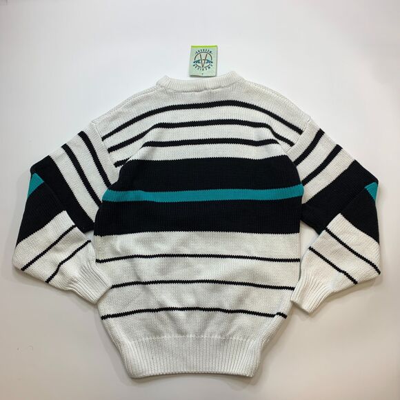 American Weekend Sweater Mens XL Extra Large White Striped Ribbed Trim Crew Neck - Picture 3 of 8